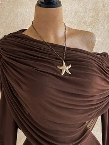 Soleia Women's Plus Size Asymmetrical Shoulder Casual Daily Wear Romper - Brown - View 3