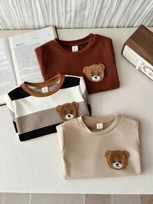 LMoss Kids 男嬰兒童 3件組 春夏休閒可愛熊圖案條紋長袖針織上衣 T-shirt - 彩色 - 查看 4