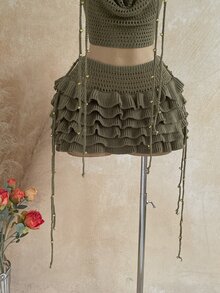 Soleia Women's Plus Size Olive Green Knit Vacation Set - Army Green - View 4