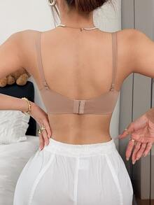 Napfluff 1pc Small Bust Push-Up Invisible Seamless Side-Boob Smoothing Anti-Sagging Thin Summer Bra - Khaki - View 2