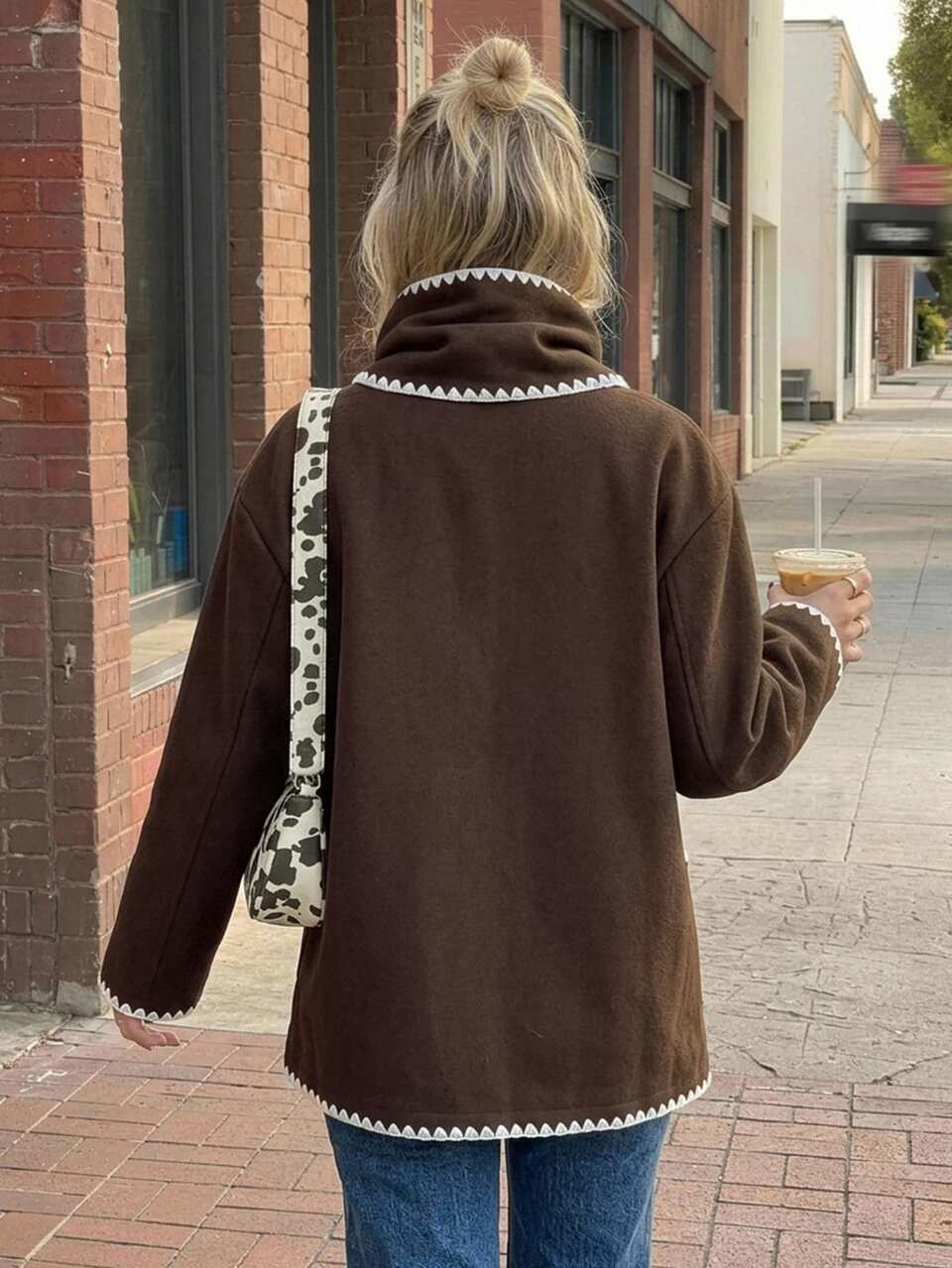 Women's Fashion Shell Embroidery Pocket Button Long Sleeve Overcoat Fall