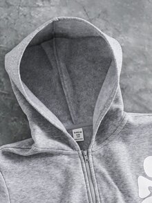 SHEIN 青少年男孩休閒舒適拼接連帽衛衣，字母圖案，適合秋冬、戶外玩耍、學校、街頭穿搭、派對與居家休閒 - 灰色 - 查看 5