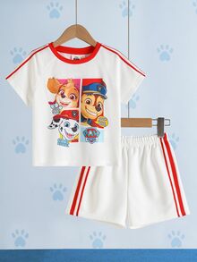 SHEIN | PAW Patrol 2pcs/Set Young Boy Casual Style Cartoon Print Crew Neck Short Sleeve T-Shirt And Shorts Comfortable Two Pieces Set - Multicolor - View 1