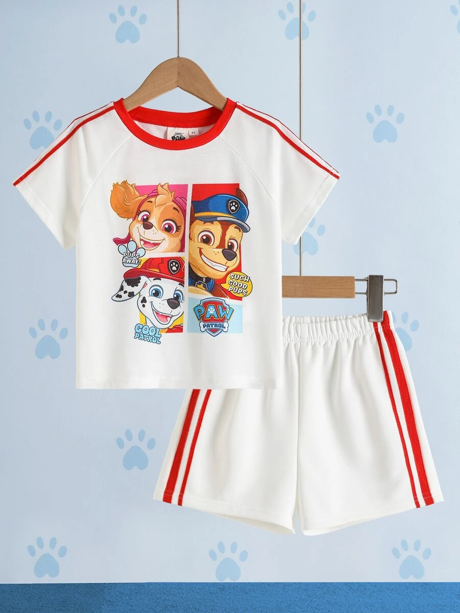 SHEIN | PAW Patrol 2pcs/Set Young Boy Casual Style Cartoon Print Crew Neck Short Sleeve T-Shirt And Shorts Comfortable Two Pieces Set - Multicolor - View 1