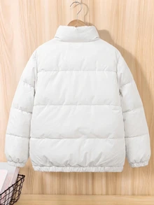 1pc Teen Boys Front Print Flying Horse Pattern Thick Quilted Padded Coat - White - View 2