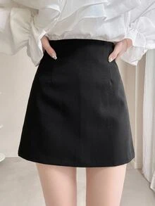 DAZY Women's Solid Color High Waist Fashion Versatile Skirt - Black - View 6