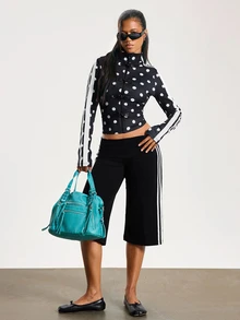 Athîral Women's Black And White Polka Dot Frog Fastening Sporty Jacket,Slim Fit,Zip Front,Striped Long Sleeves,Lightweight,Autumn Winter,Jacket For Women - Multicolor - View 2