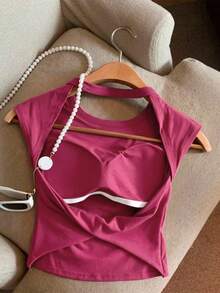 Women's Solid Color Casual Versatile Daily Wear Top - Hot Pink - View 1