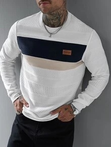 EGENSIO Men's Autumn Casual Colorblock Patchwork Pullover Sweatshirt - White - View 3