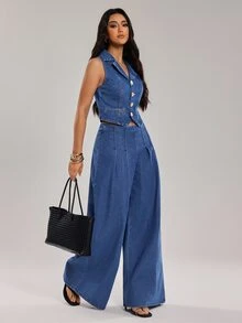 Rivivi Women's Sleeveless Denim Vest Jacket - Medium Wash - View 6