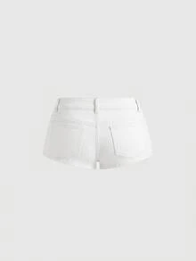 ROMWE Grunge Punk 夏季辣妹穿搭復古拿破崙鈕扣設計超低腰迷你牛仔短褲 - 白色 - 查看 2