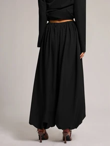 SHEIN BAE Women's Solid Color Casual Versatile Daily Wear Suit Lantern Pants - Black - View 2