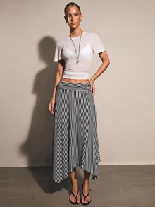 COSMINA Women's Striped Asymmetrical Hem Skirt - Multicolor - View 5