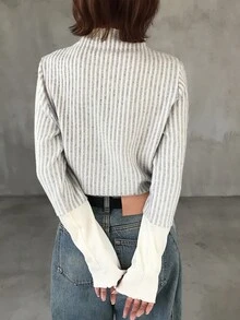 FRIFUL Striped Casual Granny Soft Form Versatile Daily Wear T-Shirt For Middle-Aged And Elderly Women Formal Office Home White Winter - Beige - View 5
