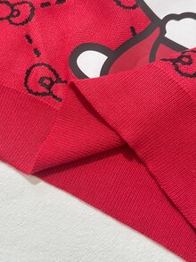 HELLO KITTY AND FRIENDS | SHEIN GraphicGems 青少年女孩秋冬時尚簡約厚針織長袖上衣 - 紅色 - 查看 7
