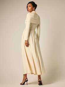 COSMINA Women's Casual Elegant Cream Long Sleeve Dress - Apricot - View 2