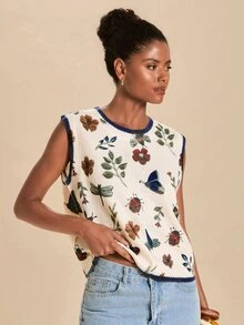 Travachic Women's All-Over Print Casual Cottagecore Cute Daily Brunch Knit Top Off-White Autumn - Multicolor - View 6