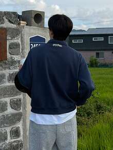 DAZY 男士字母圖案休閒日常長袖運動衫 - 藏蓝色 - 查看 2