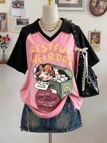 Lalippa Women's Summer Cartoon Anime Graphic Print Casual T-Shirt - Multicolor - View 1