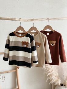 LMoss Kids 男嬰兒童 3件組 春夏休閒可愛熊圖案條紋長袖針織上衣 T-shirt - 彩色 - 查看 3