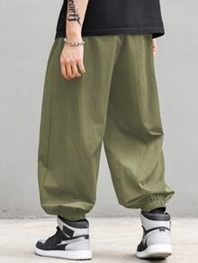 Manfinity Roghcode Men's Solid Color Pleated Casual Versatile Daily Wear Lantern Pants - Army Green - View 2