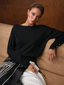 MOTF PREMIUM WOMEN'S BLACK KNIT SWEATER, ELEGANT FOR DATING AND COMMUTING, AUTUMN/WINTER - Black - View 5