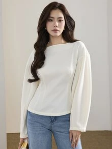 Heiryn Women's Elegant Commute Solid Color Waist-Cinching Blouse - White - View 5