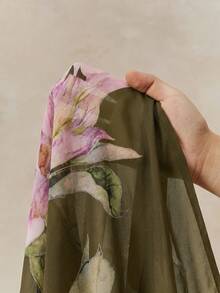 Anewsta Essential Spring/Summer New Elegant Fashion Floral Print Chiffon Long Sleeve Blouse For Women, Suitable For Outing, Party, Holiday, Vacation And Professional Occasions - Army Green - View 7