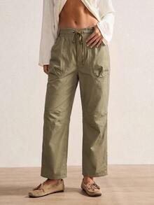 Bohemela Women's Solid Color Casual Cargo Pants For Fall, Perfect For Vacations And Going Out - Army Green - View 7