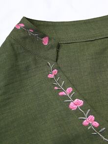 Flora Isola Flora Isola 女款夏季刺繡兩件套，清爽亞麻感無袖上衣與短褲套裝，刺繡立領無袖上衣兩件套，日常通勤休閒穿搭 - 綠色 - 查看 6