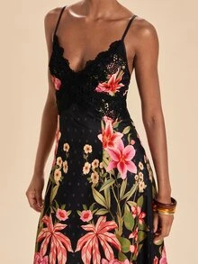 Travachic Women's Floral Print Lace Patchwork Spaghetti Strap Vacation Dress - Multicolor - View 6