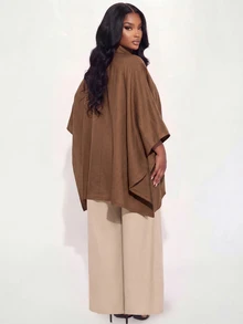 Poshavie Poshavie Plus Size Women's Fashion Blazer, Loose Double-Breasted Minimalist Elegant Business Casual Jacket, Suitable For Commuting, Office Evening Brown - Brown - View 4