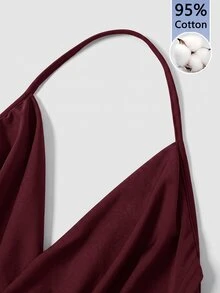 Firerie Solid Concert Draped Front Backless Party Halter Top - Burgundy - View 3