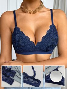 Divavoom 1pc Women's Lace Wireless Bra - Navy Blue - View 4