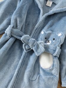 SHEIN Baby Boy Baby Girl Baby Boy Cartoon Elephant Pattern Autumn/Winter Thermal Lined Thick Long Sleeve Tie-Front Robe - Blue - View 5