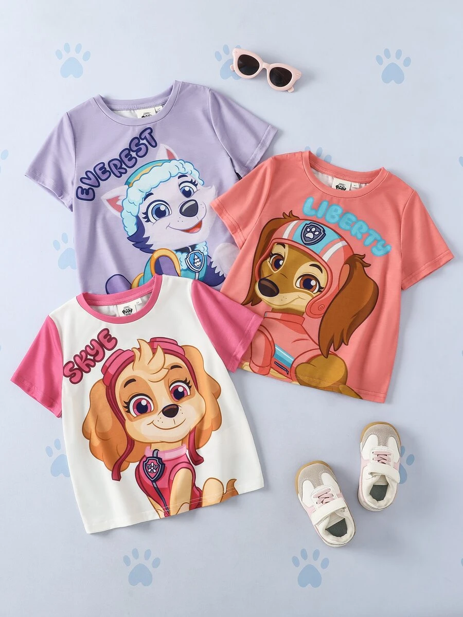 SHEIN | PAW Patrol 女童圓領短袖休閒T恤 - 彩色 - 查看 1