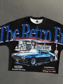 StoneGrade Men's Car Print Crew Neck T-Shirt, Casual - Black - View 2