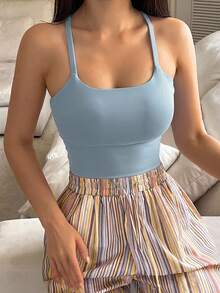 DAZY Solid Color Slight Push-Up Women's Sports Bra - Baby Blue - View 5