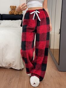 Napfluff Autumn/Winter New European & American Style Patterned Loose Casual Thermal Lined Thick Pajama Pants For Women - Red - View 3