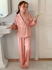Dazy Kids Tween Girl All-Over Print Long Sleeve Top And Pants Casual Daily Home Sleepwear Set Fall - Watermelon Pink - View 2