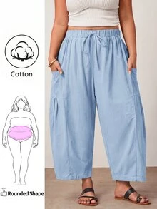 Enliva Plus Size Loose Fit Drawstring Casual Cropped Pants - Baby Blue - View 1