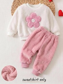 Cozy Pixies 女嬰愛心圖案抓絨內裡加厚圓領長袖套頭衛衣，舒適百搭時尚日常可愛休閒簡約百搭風，適合秋冬、室內、戶外休閒、滑雪、開學、日常、運動、玩耍、派對、假期、萬聖節、聖誕節、新年、情人節 - 彩色 - 查看 6