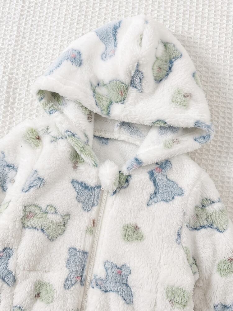 SHEIN Newborn Baby Cartoon Pattern Zipper Casual Daily Hooded Jacket - Beige - View 7
