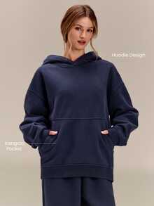 GLOWMODE Heavyweight Fleece Oversized Sweatshirt Pocket Thick Thermal Warm Winter Valentine's Day - Navy Blue - View 4