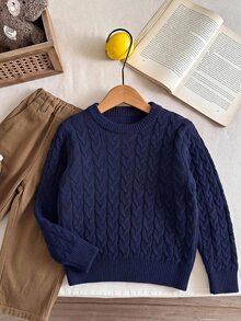 SHEIN 兒童小男孩秋冬毛衣，柔軟舒適學院風英倫風校服，適合返校季、職業日、聖誕節、萬聖節、生日 - 藍色 - 查看 3