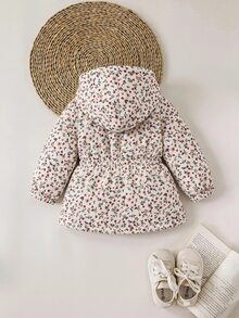 SHEIN 女嬰可愛秋冬花卉保暖內裡多功能連帽外套 - 彩色 - 查看 2