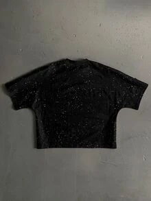 Salvezio 美式復古星空拼貼 Dreamcore 世界時尚印花男士黑色標準尺寸短版寬鬆蝙蝠袖短袖T恤 - 黑色 - 查看 3