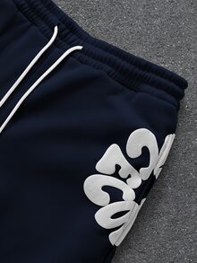 PAVTROS Men's Embossed Long Sleeve Hoodie And Drawstring Waist Pants Set - Navy Blue - View 6