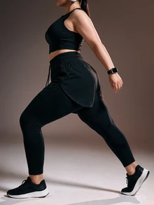 Powerista Women's Black 2 In 1 Plus Size Sports Leggings - Black - View 3