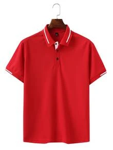 Manfinity Homme 男士拼色休閒百搭日常穿著短袖 Polo 衫 - 紅色 - 查看 3